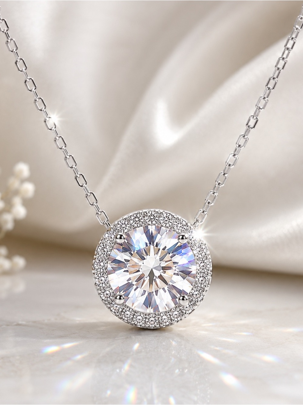Gold Halo Pendant Necklace with Crystal Center - Women Jewelry